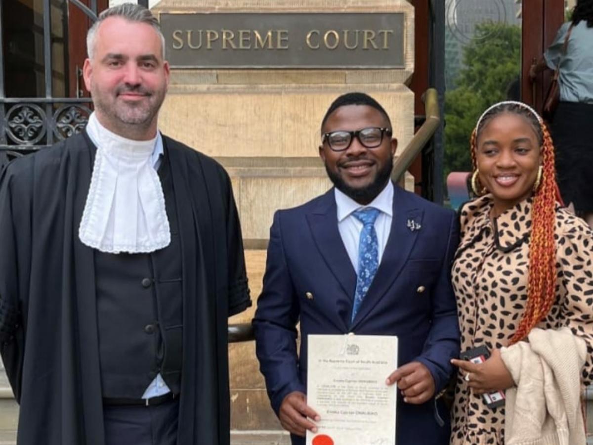 Emeka Cyprian Onwubiko stands in front of the Supreme Court