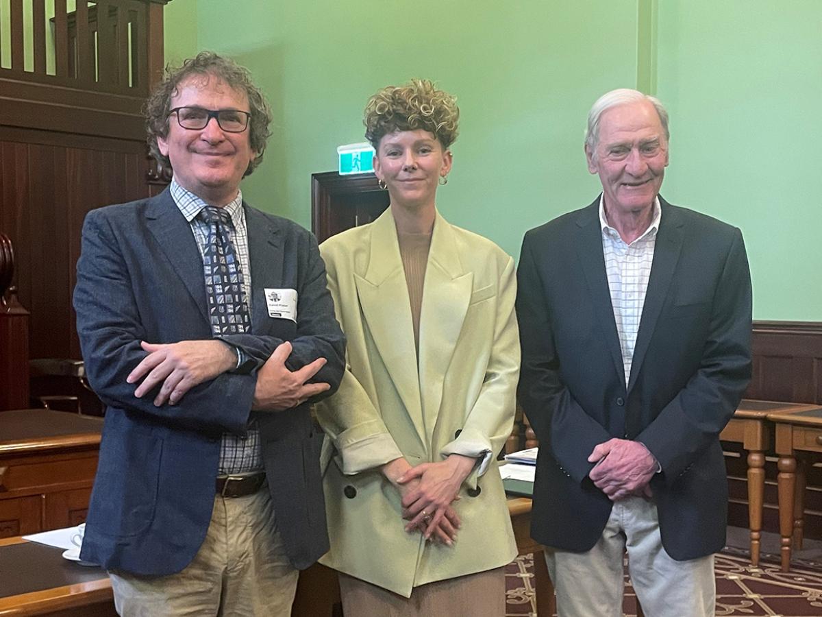 Assoc Prof David Plater, Jemma Holt and the Hon Geoff Muecke